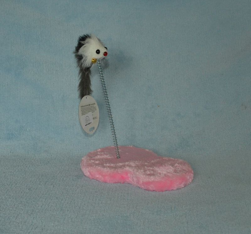 Hračka pro kočky - plyšová myš na pružině - růžová