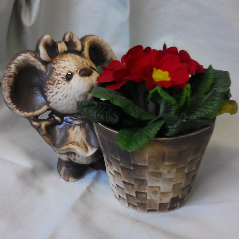 Keramický květináč myška s košíkem