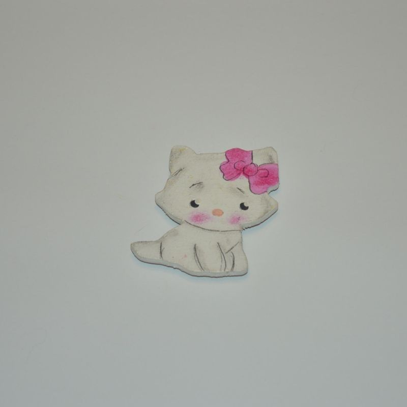 Magnet dřevěný kočka typ 19 kotě s růžovou mašlí